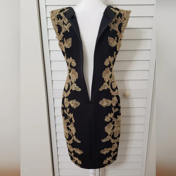 Tadashi Shoji Kami Dress Black & Gold  Knee length Sleeveless Size 6 Petite - Picture 8 of 16